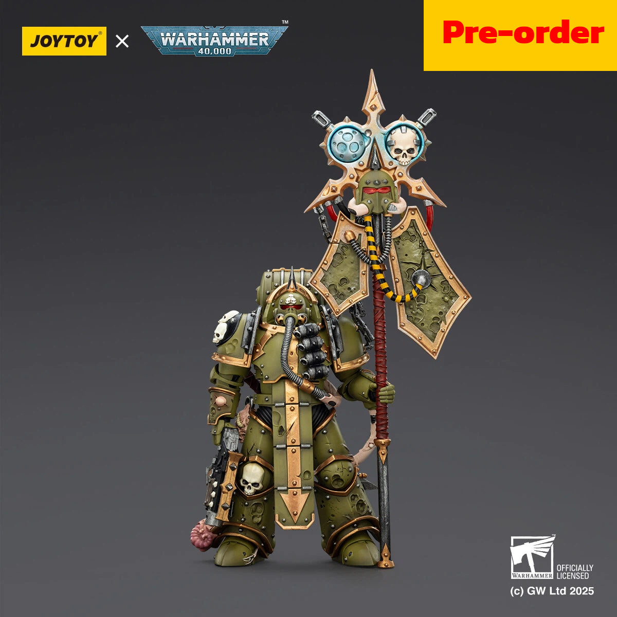 JOYTOY  Warhammer 40,000  Scale：1/18  Death Guard Plague Marine Icon bearer with Boltgun and Plague knife