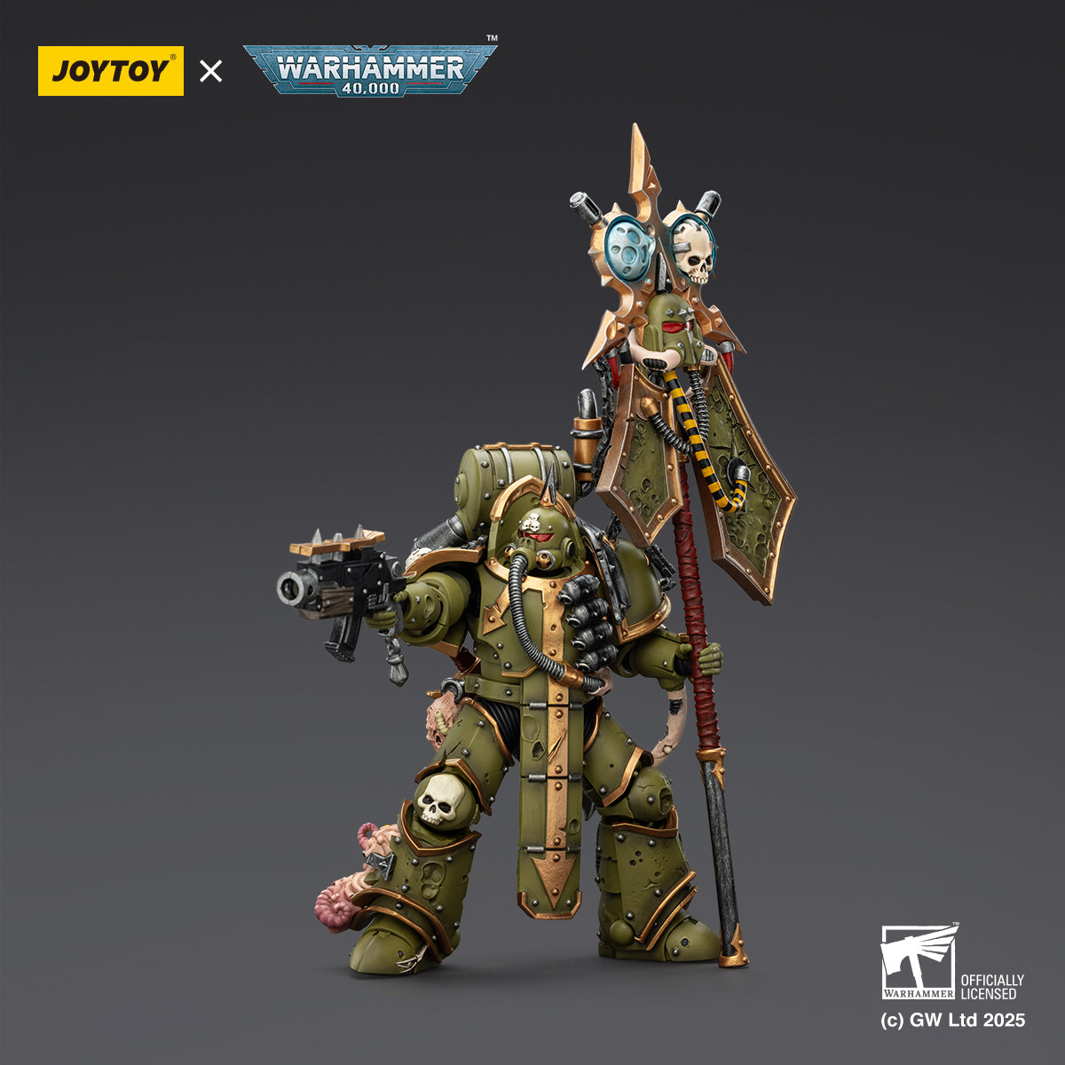 JOYTOY  Warhammer 40,000  Scale：1/18  Death Guard Plague Marine Icon bearer with Boltgun and Plague knife