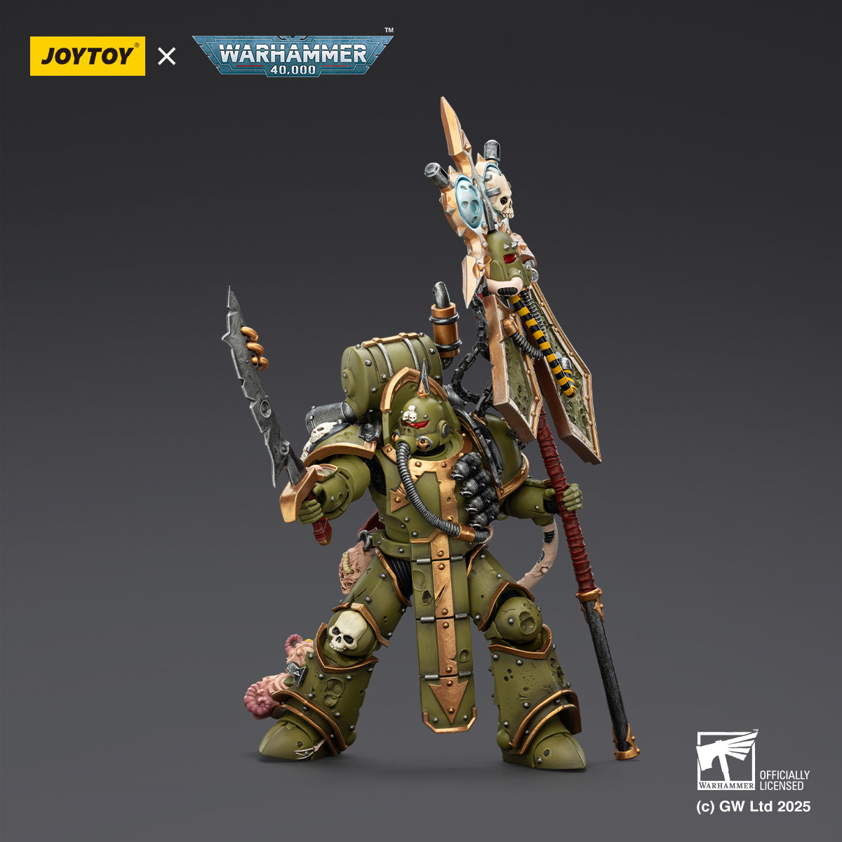 JOYTOY  Warhammer 40,000  Scale：1/18  Death Guard Plague Marine Icon bearer with Boltgun and Plague knife