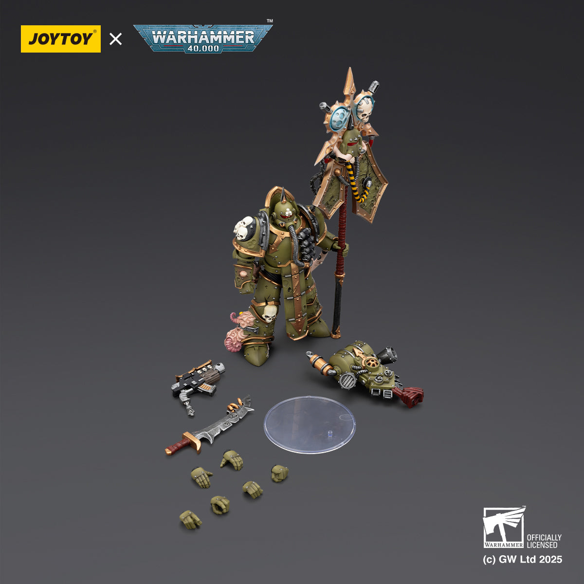 JOYTOY  Warhammer 40,000  Scale：1/18  Death Guard Plague Marine Icon bearer with Boltgun and Plague knife