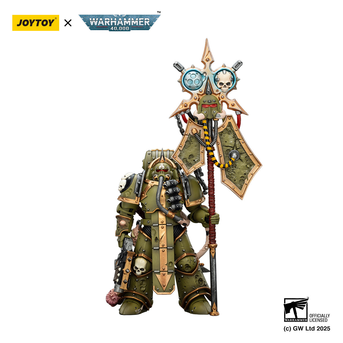 JOYTOY  Warhammer 40,000  Scale：1/18  Death Guard Plague Marine Icon bearer with Boltgun and Plague knife
