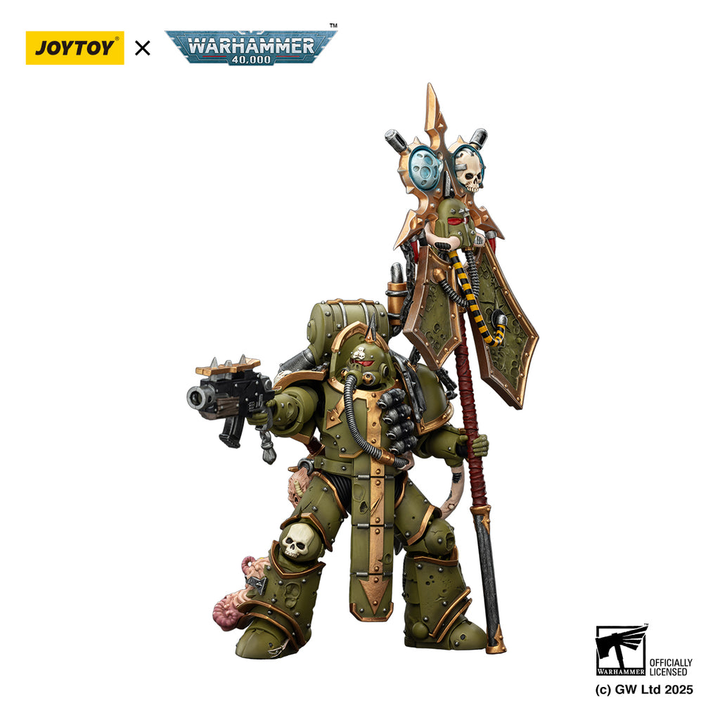 JOYTOY  Warhammer 40,000  Scale：1/18  Death Guard Plague Marine Icon bearer with Boltgun and Plague knife