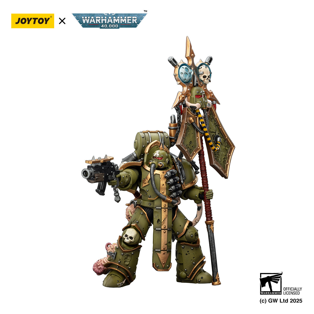JOYTOY  Warhammer 40,000  Scale：1/18  Death Guard Plague Marine Icon bearer with Boltgun and Plague knife