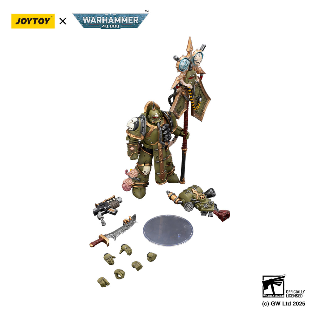 JOYTOY  Warhammer 40,000  Scale：1/18  Death Guard Plague Marine Icon bearer with Boltgun and Plague knife