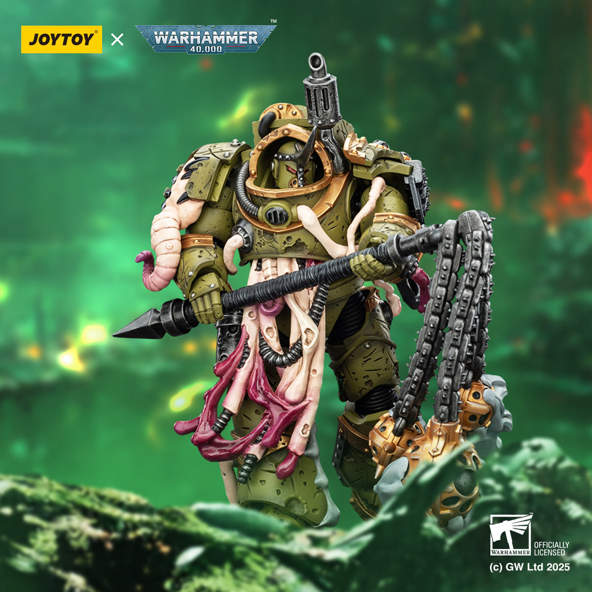 JOYTOY  Warhammer 40,000  Scale：1/18  Death Guard Blightlord Terminator 2 with Flail of Corruption