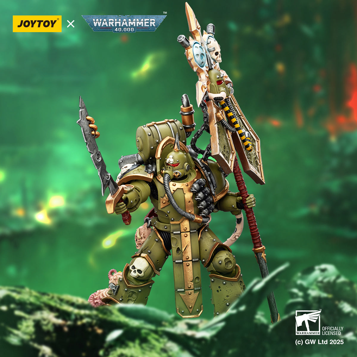 JOYTOY  Warhammer 40,000  Scale：1/18  Death Guard Plague Marine Icon bearer with Boltgun and Plague knife