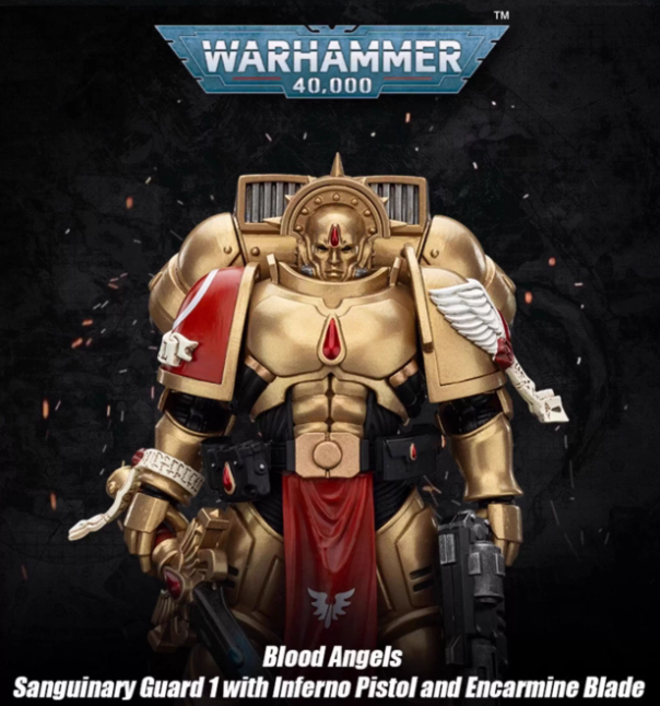 JOYTOY  Warhammer 40,000  Scale：1/18  Blood Angels Sanguinary Guard 1 with Inferno Pistol and Encarmine Blade