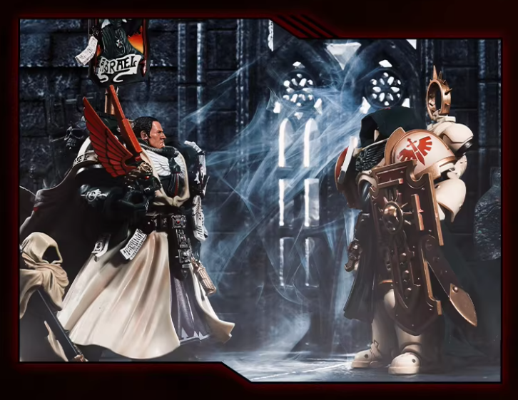 JOYTOY Warhammer 40K Dark Angels Lazarus Power Fist Master Action Figure Model Cloak Collectible