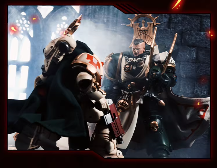 JOYTOY Warhammer 40K Dark Angels Lazarus Power Fist Master Action Figure Model Cloak Collectible