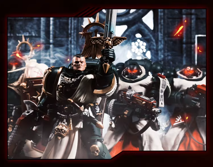 JOYTOY Warhammer 40K Dark Angels Lazarus Power Fist Master Action Figure Model Cloak Collectible