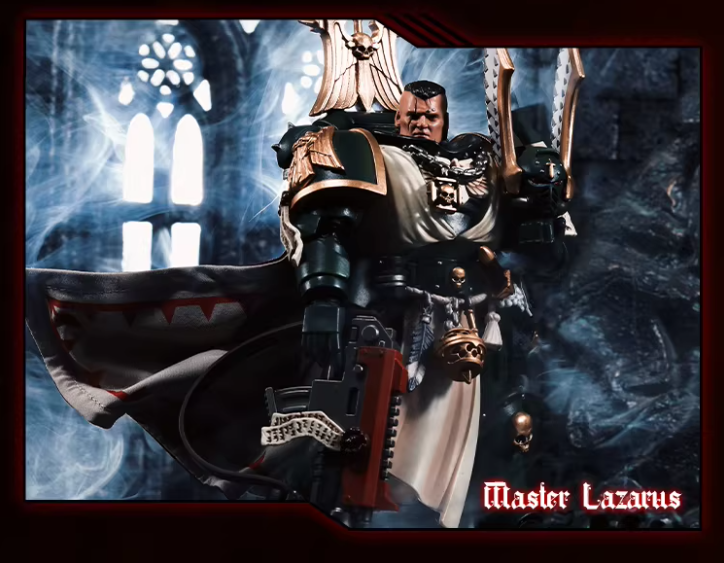 JOYTOY Warhammer 40K Dark Angels Lazarus Power Fist Master Action Figure Model Cloak Collectible