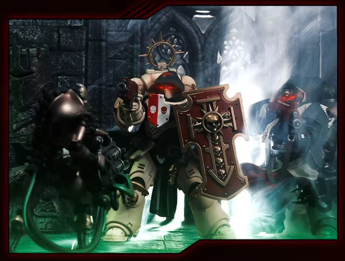 JOYTOY Warhammer 40K Dark Angels Lazarus Power Fist Master Action Figure Model Cloak Collectible