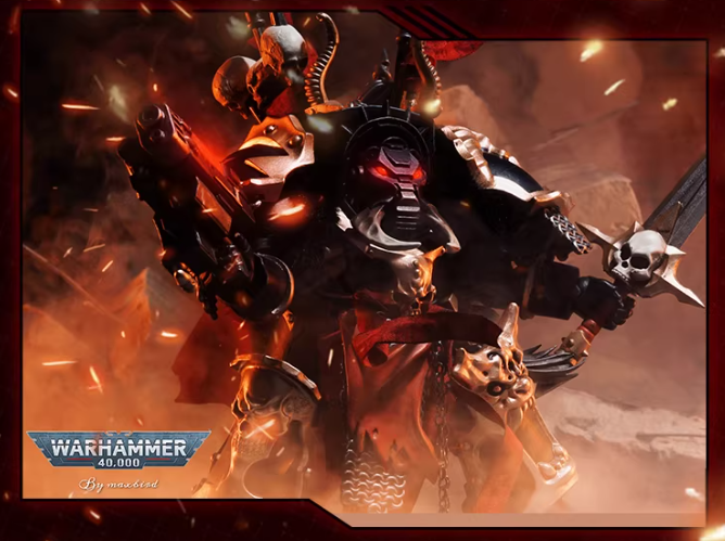 JOYTOY Warhammer 40K Chaos Black Legion Terminator Basarol·Gono·Nar Action Figure Model with Cloak Collectible